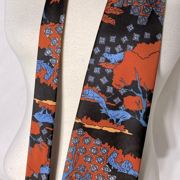 Vintage Serge Saint Yves Blue Orange Lion Tie - Picture 14 of 15